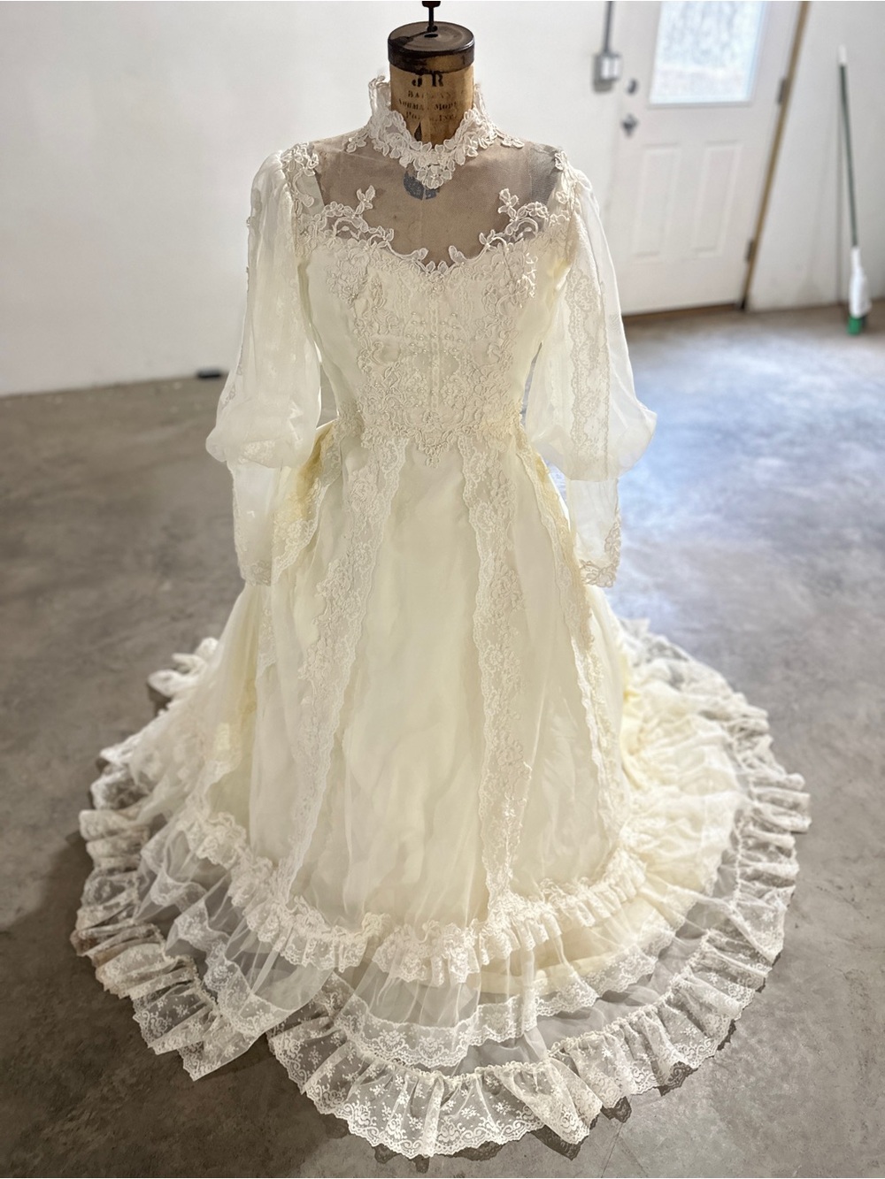 Romantic Cream Lace High-Neck Wedding Dress